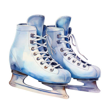 Ice Skates For Christmas Event. Watercolor Style. AI Generatedの素材