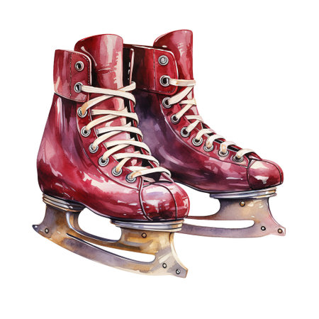 Ice Skates For Christmas Event. Watercolor Style. AI Generatedの素材