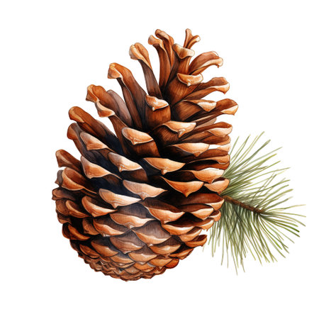 Pine Cone For Christmas Event. Watercolor Style. AI Generatedの素材