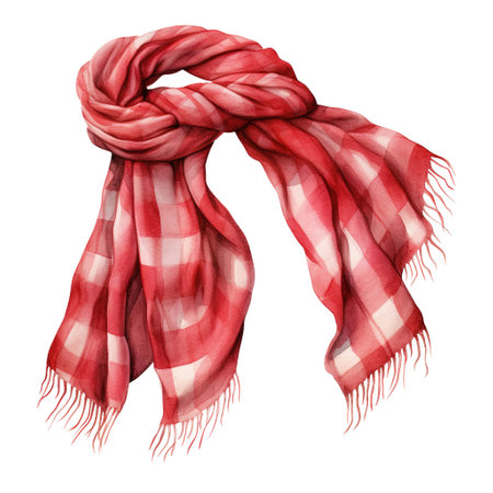 Red Scarf For Christmas Event. Watercolor Style. AI Generatedの素材