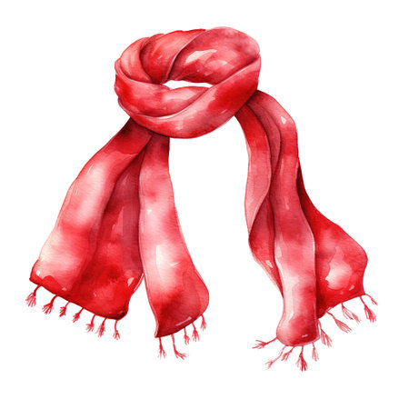 Red Scarf For Christmas Event. Watercolor Style. AI Generatedの素材