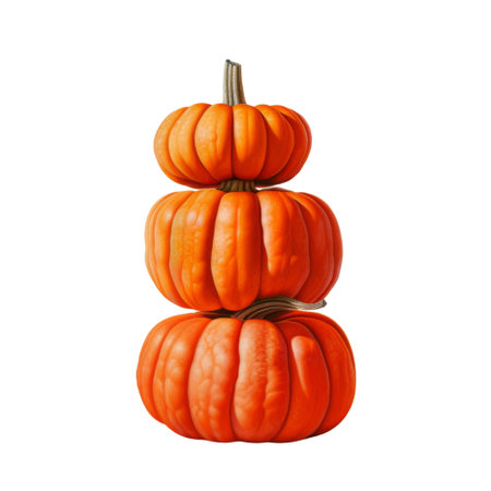 Three pumpkins stacked on top of each other against a black background.の素材