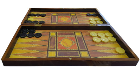 old wooden backgammon table isolated on white background