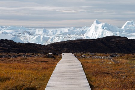 Easy hiking route to the famous Kangia glacier near Ilulissat in Greenland の写真素材