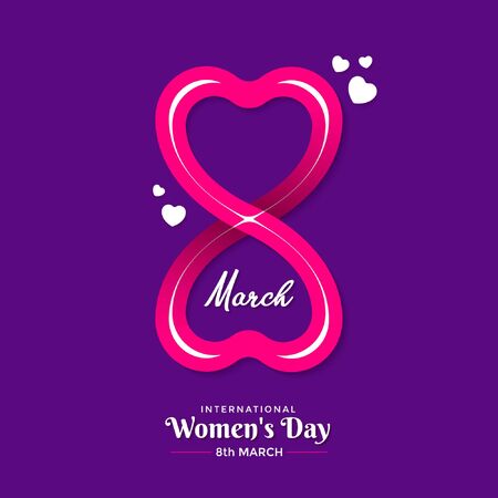Vector design of 8 March concept with two heart art forming number 8 on purple background massaging - Happy Women's Dayのイラスト素材