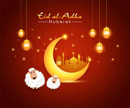 Vector Illustration of Eid Mubarak for the celebration of Muslim Community Festival Eid al-Adhaのイラスト素材