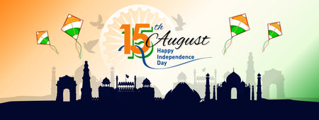 Banner or Header designed of 15th August Happy Independence Day of India, with stylish text, flying...