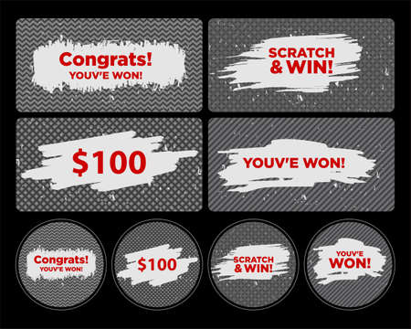 Bundle of Scratch & Win Card/ Lottery Ticket/ Scratch Torn Marks Effect. Suitable for Scratch Card Games or Lottery Concept.のイラスト素材