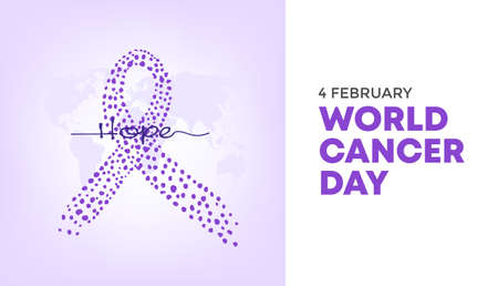 February 4, World Cancer Day concept banner with cancer awareness ribbon and text messageのイラスト素材