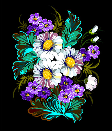 bouquet from camomiles and violetsのイラスト素材