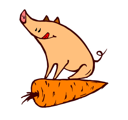 piglet sitting astride on a carrotのイラスト素材