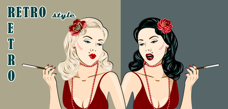 girls with a cigarette in vintage styleのイラスト素材