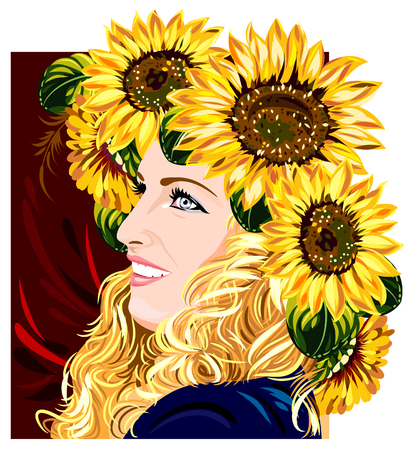 girl with a wreath of sunflowersのイラスト素材