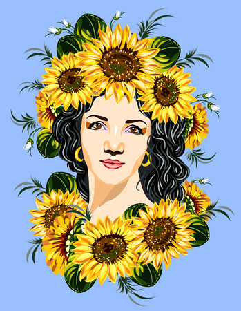 girl with a wreath of sunflowersのイラスト素材