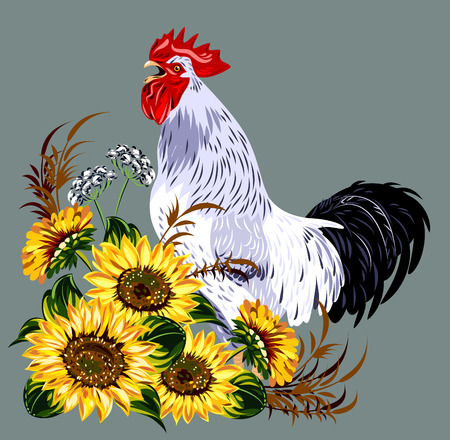 cock in a thicket of flowersのイラスト素材