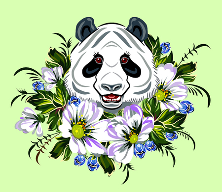 Panda with wildflowersのイラスト素材