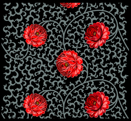 Flower decoration in Japanese style with rosesのイラスト素材