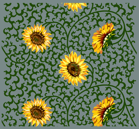 Flower decoration in Japanese style with sunflowersのイラスト素材