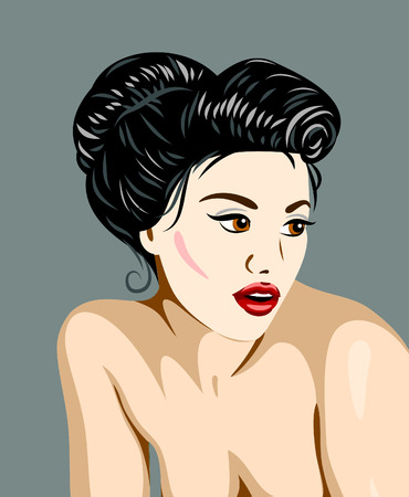 Beautiful girl with a vintage hairstyle and make-upのイラスト素材