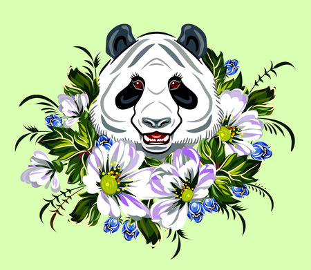 Panda in wildflowersの写真素材