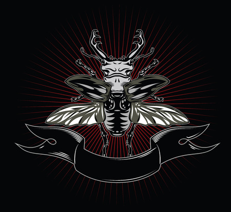 Horned Beetle, banner and card suit of clubsの写真素材