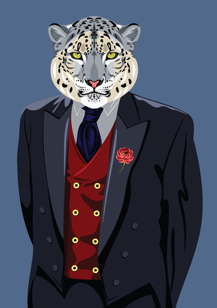 Portrait of leopard in the men's business suit and hatの写真素材