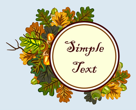 Bright card with autumn oak leaves and acorns vector illustrationのイラスト素材