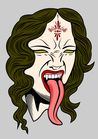 Face witch with vampire fangs, leaning long tongueのイラスト素材