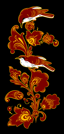 The traditional Russian floral pattern Khokhloma, flowers and birds. painted elementsのイラスト素材
