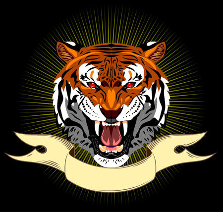 Portrait of a bared tiger banner backgroundのイラスト素材