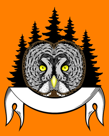 Portrait of an owl in the woods and banner backgroundのイラスト素材