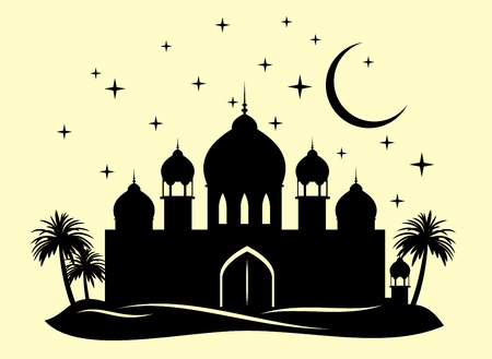 The palace in the middle of the desert, surrounded by palm treesのイラスト素材