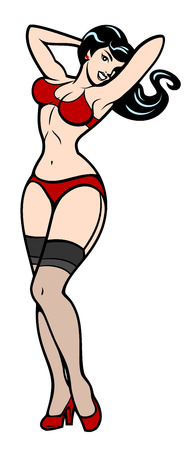 Image of a sexy girl in a traditional style of Old school tattoo pin upのイラスト素材