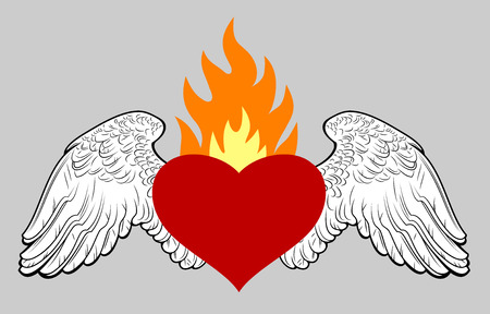 Burning heart with angel wingsのイラスト素材
