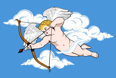 Cute little Cupid is aiming from a crossbowのイラスト素材