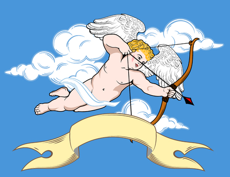 Cute little Cupid is aiming from a crossbowのイラスト素材