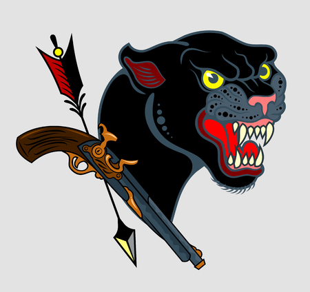 Portrait of a grinning Panther in the old school styleのイラスト素材