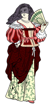 Woman in a 17th century dress, France.のイラスト素材