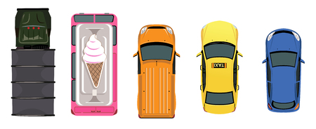 Set of images of various cars, top view.のイラスト素材