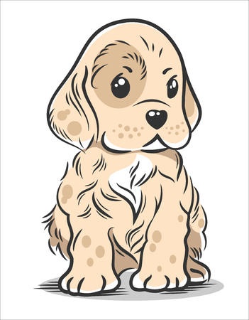 Vector illustration of a cute, funny Baby puppy spanielのイラスト素材