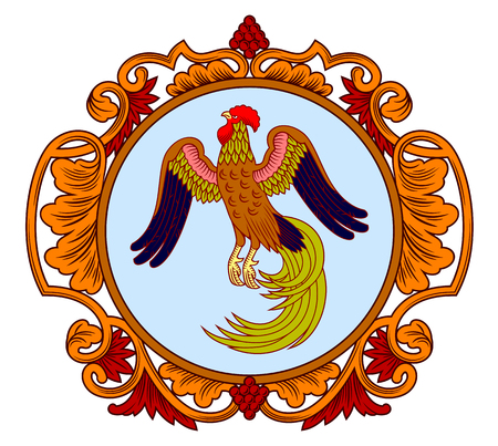 Picture of a cock in an old, beautiful frameのイラスト素材