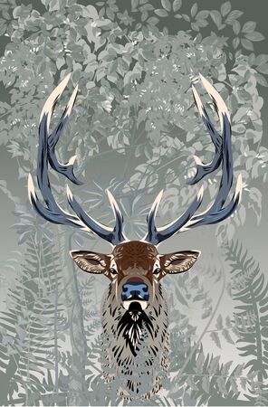 Deer in the forest, vector imageのイラスト素材