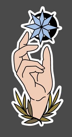 Vector image in old school style A hand reaches for a starのイラスト素材