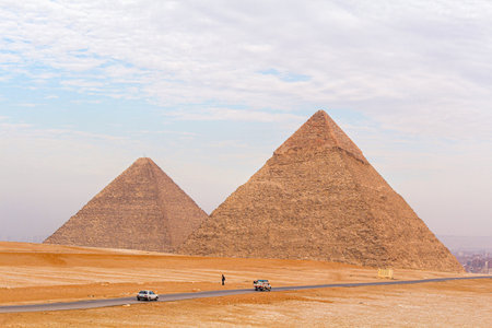 The Giza pyramids from the backside, Egyptの写真素材