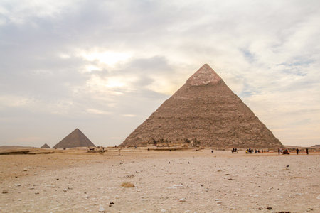 The Cheops pyramid on a cloudy day, Egyptの写真素材