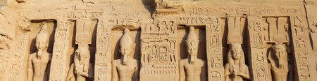 Panorama of statues at Nefertari temple in Abu Simbelの写真素材