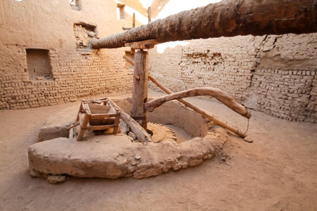 Ancient mill in the abandoned village el-Qasr, oasis Dakhla, Egyptの写真素材