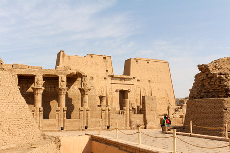 Ruins in front of Horus temple in Edfu, Egyptの写真素材