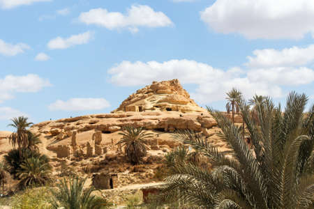 Ancient cemetery hill in the town of Siwa, Libyan desert, Egyptの写真素材