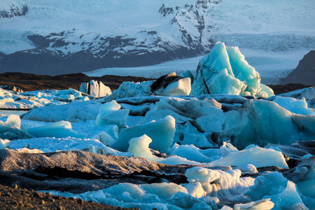 View of Jokulsarlon glacial lake on a summer evening